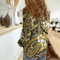 Polynesian Hibiscus Tropical Yellow Floral Women Casual Shirt Tribal Pattern - Polynesian Pride