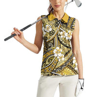 Polynesian Hibiscus Tropical Yellow Floral Women Sleeveless Polo Shirt Tribal Pattern - Polynesian Pride