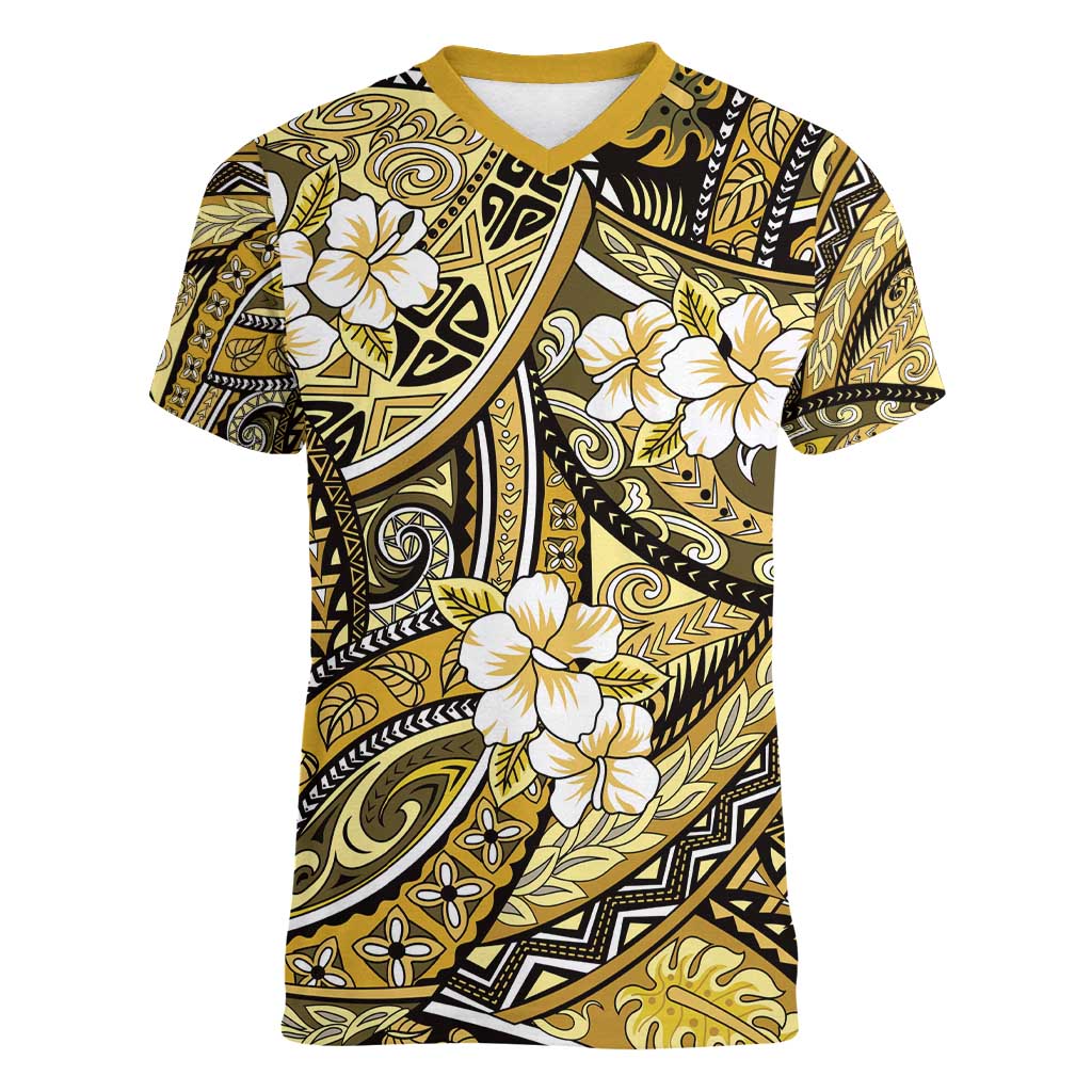 Polynesian Hibiscus Tropical Yellow Floral Women V-Neck T-Shirt Tribal Pattern LT01 Female Yellow - Polynesian Pride