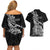 New Zealand Silver Fern Rugby Couples Matching Off Shoulder Short Dress and Hawaiian Shirt Aotearoa Kiwi Maori Black Version LT01 - Polynesian Pride