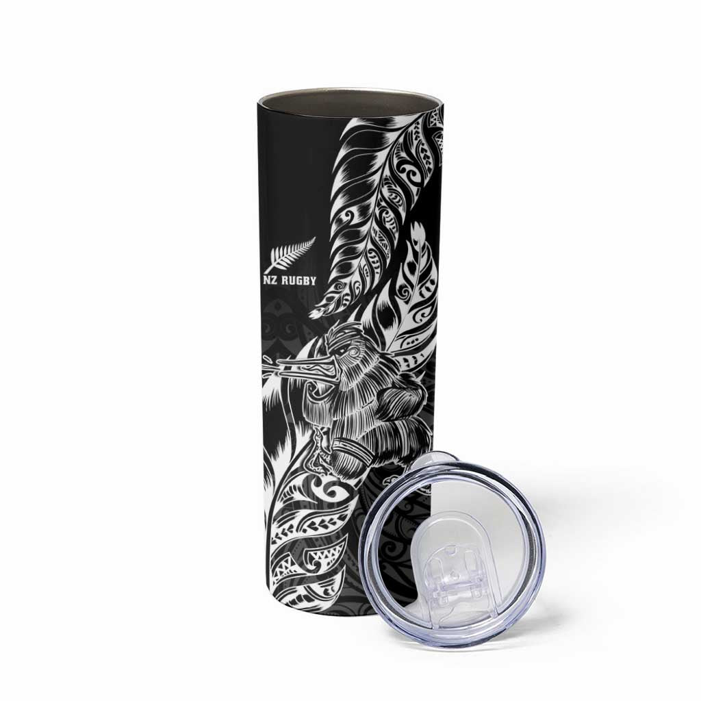 New Zealand Silver Fern Rugby Skinny Tumbler Aotearoa Kiwi Maori Black Version