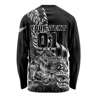 Custom New Zealand Silver Fern Rugby Long Sleeve Shirt Aotearoa Kiwi Maori Black Version LT01