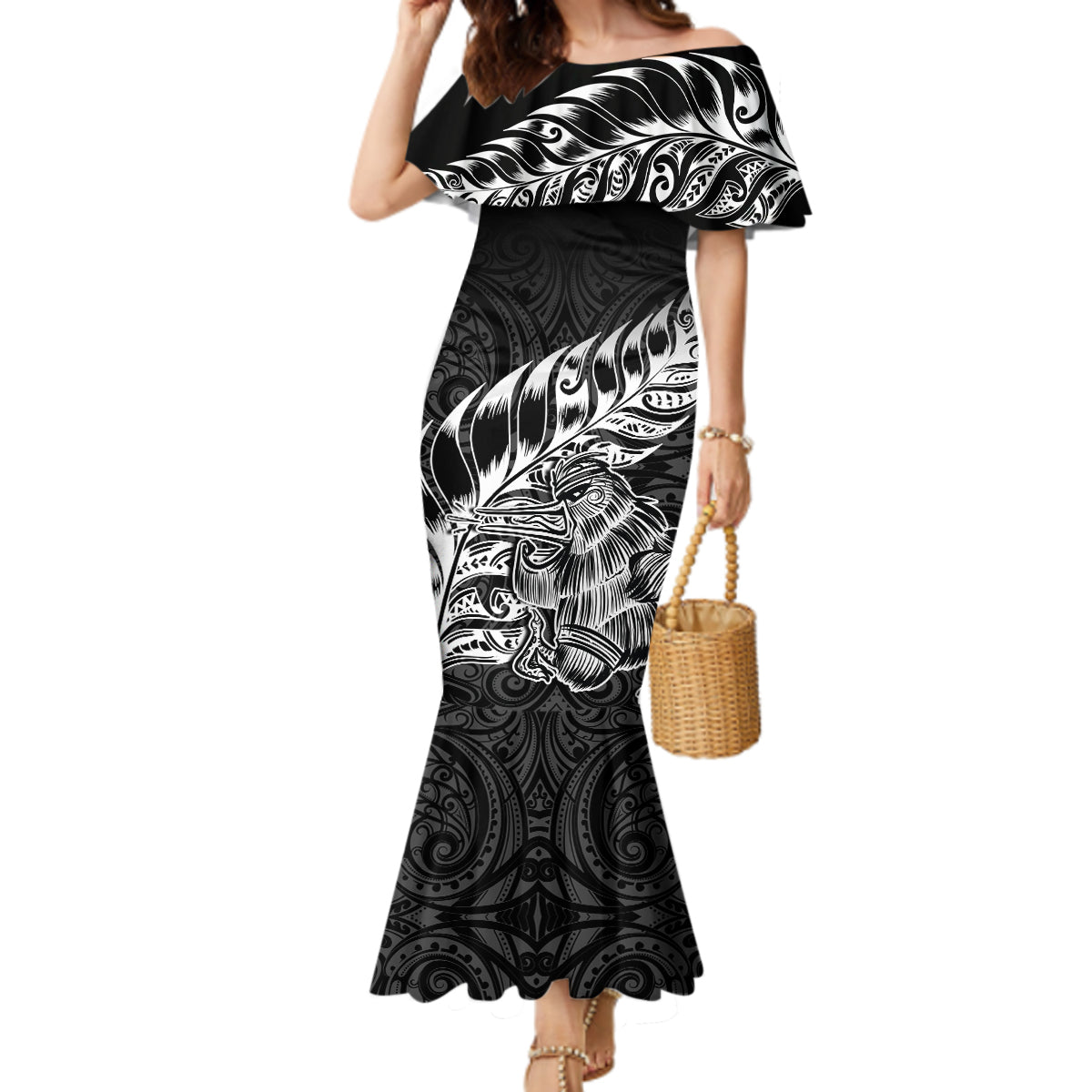 Custom New Zealand Silver Fern Rugby Mermaid Dress Aotearoa Kiwi Maori Black Version LT01 Women Black - Polynesian Pride