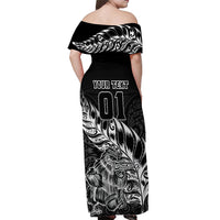Custom New Zealand Silver Fern Rugby Off Shoulder Maxi Dress Aotearoa Kiwi Maori Black Version LT01 - Polynesian Pride