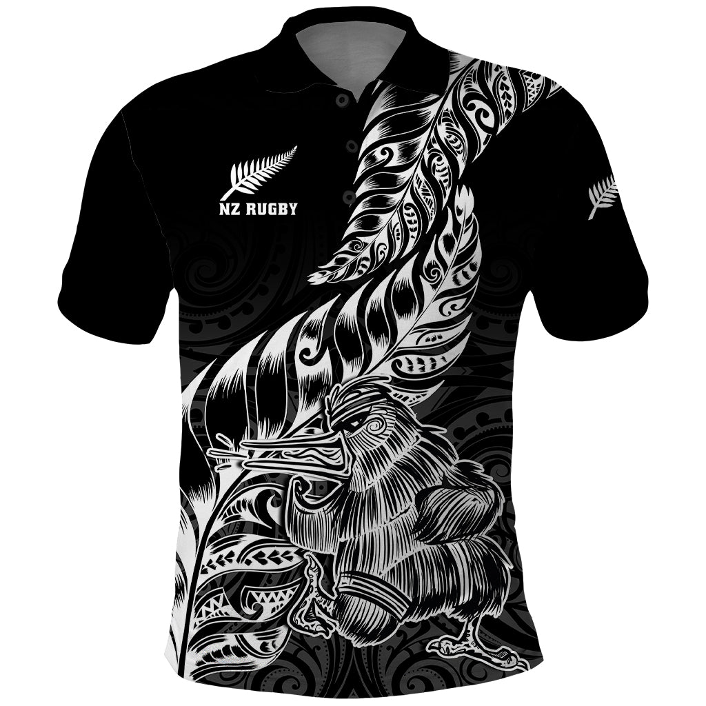 Custom New Zealand Silver Fern Rugby Polo Shirt Aotearoa Kiwi Maori Black Version LT01 Black - Polynesian Pride