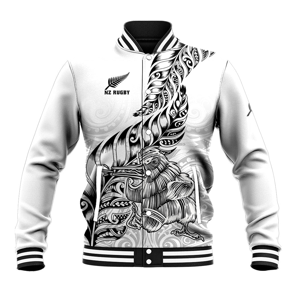 New Zealand Silver Fern Rugby Baseball Jacket Aotearoa Kiwi Maori White Version LT01 Unisex White - Polynesian Pride