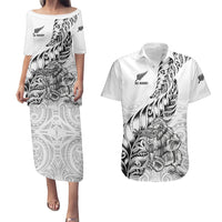 New Zealand Silver Fern Rugby Couples Matching Puletasi Dress and Hawaiian Shirt Aotearoa Kiwi Maori White Version LT01 White - Polynesian Pride