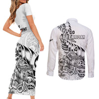 New Zealand Silver Fern Rugby Couples Matching Short Sleeve Bodycon Dress and Long Sleeve Button Shirts Aotearoa Kiwi Maori White Version LT01 - Polynesian Pride