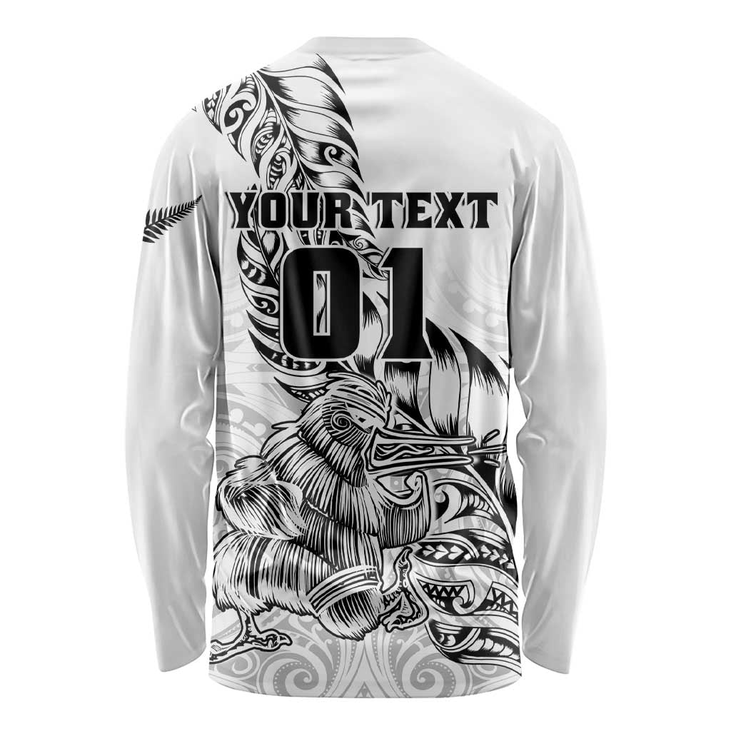 Custom New Zealand Silver Fern Rugby Long Sleeve Shirt Aotearoa Kiwi Maori White Version LT01