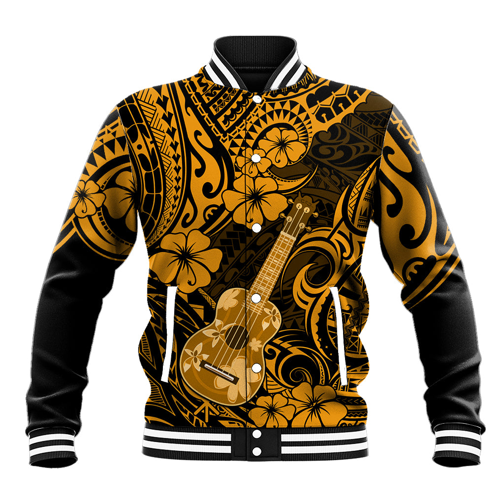 Hawaii Ukulele Baseball Jacket Polynesian Pattern Gold Version LT01 Unisex Gold - Polynesian Pride