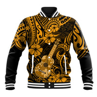 Hawaii Ukulele Baseball Jacket Polynesian Pattern Gold Version LT01 Unisex Gold - Polynesian Pride