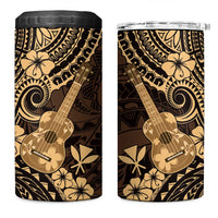 Hawaii Ukulele 4 in 1 Can Cooler Tumbler Polynesian Pattern Gold Version