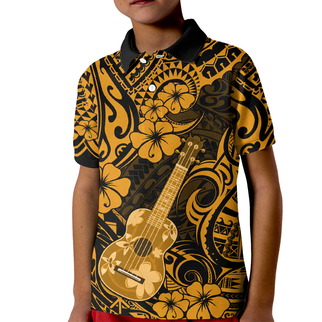 Hawaii Ukulele Kid Polo Shirt Polynesian Pattern Gold Version LT01 Kid Gold - Polynesian Pride