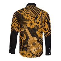 Hawaii Ukulele Long Sleeve Button Shirt Polynesian Pattern Gold Version LT01 - Polynesian Pride