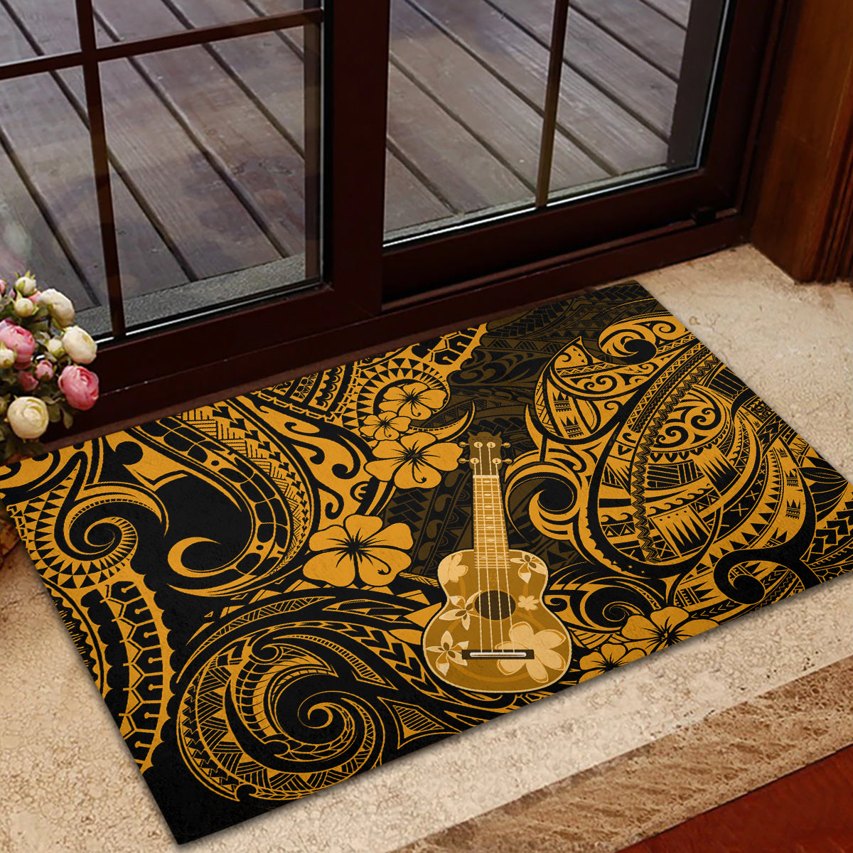 Hawaii Ukulele Rubber Doormat Polynesian Pattern Gold Version LT01 - Polynesian Pride