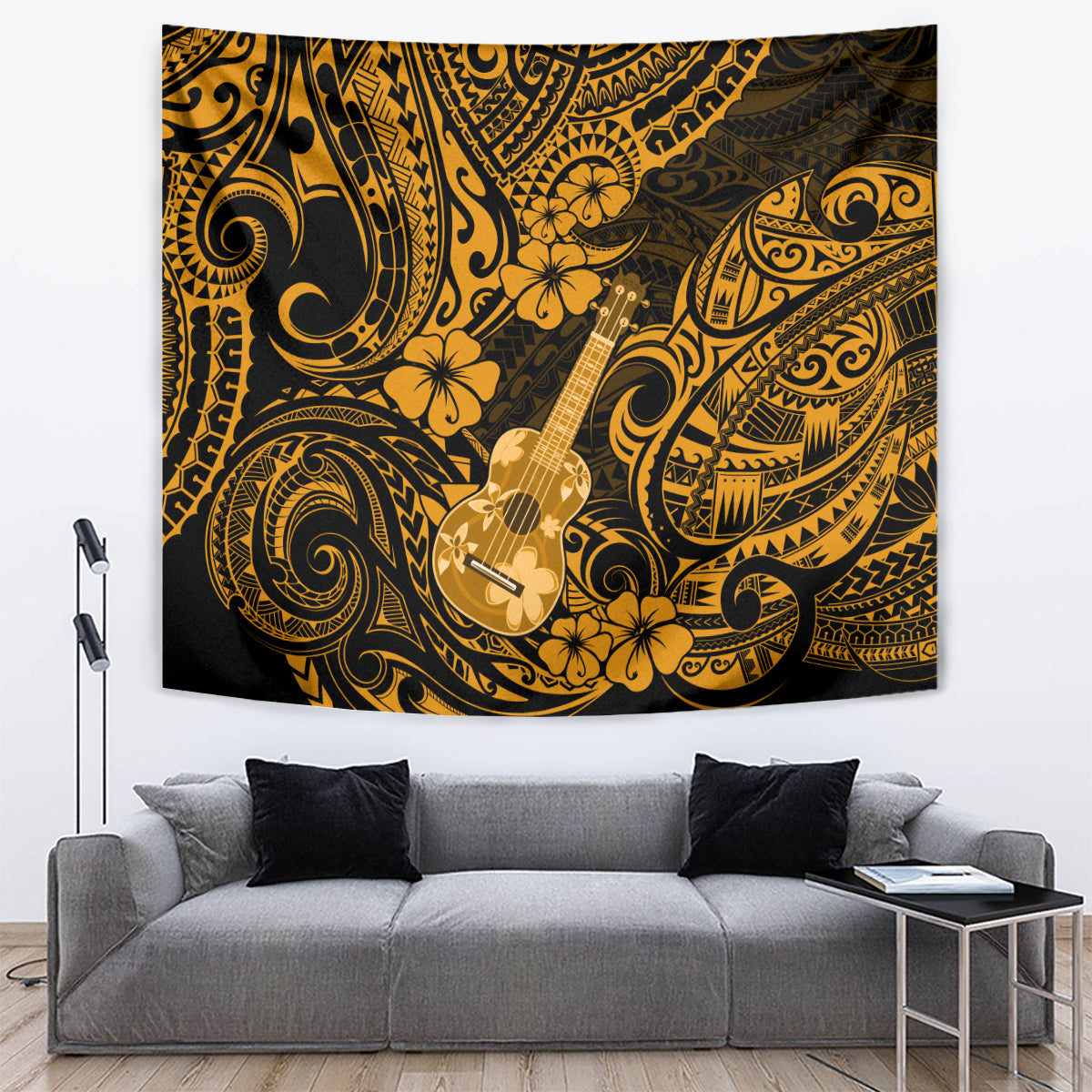 Hawaii Ukulele Tapestry Polynesian Pattern Gold Version LT01 - Polynesian Pride