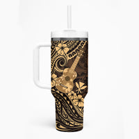Hawaii Ukulele Tumbler With Handle Polynesian Pattern Gold Version