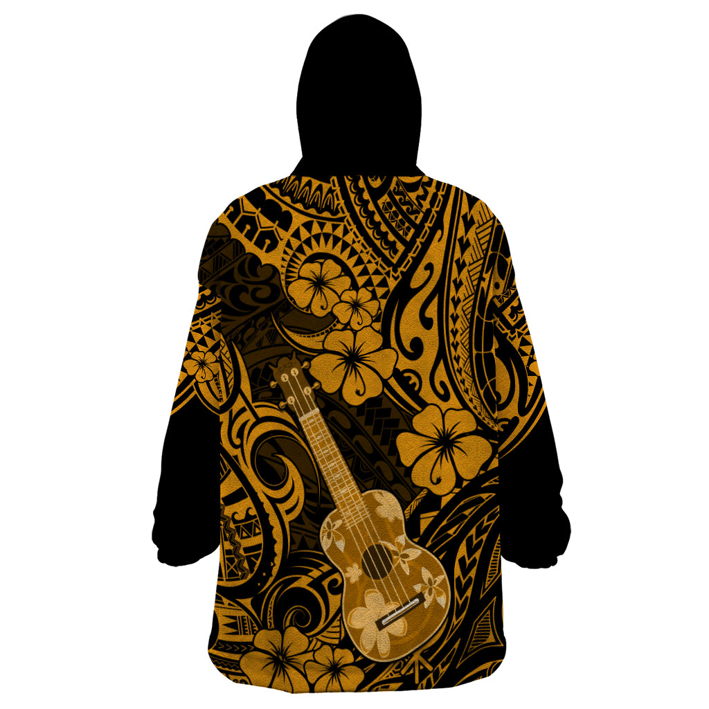 Hawaii Ukulele Wearable Blanket Hoodie Polynesian Pattern Gold Version LT01 - Polynesian Pride