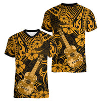 Hawaii Ukulele Women V Neck T Shirt Polynesian Pattern Gold Version LT01 - Polynesian Pride
