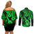 Hawaii Ukulele Couples Matching Off Shoulder Short Dress and Long Sleeve Button Shirts Polynesian Pattern Green Version LT01 - Polynesian Pride