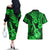 Hawaii Ukulele Couples Matching Off The Shoulder Long Sleeve Dress and Hawaiian Shirt Polynesian Pattern Green Version LT01 - Polynesian Pride