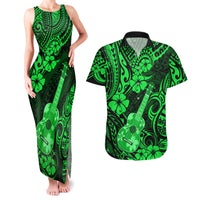 Hawaii Ukulele Couples Matching Tank Maxi Dress and Hawaiian Shirt Polynesian Pattern Green Version LT01 Green - Polynesian Pride