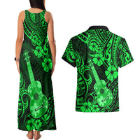 Hawaii Ukulele Couples Matching Tank Maxi Dress and Hawaiian Shirt Polynesian Pattern Green Version LT01 - Polynesian Pride