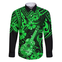 Hawaii Ukulele Family Matching Short Sleeve Bodycon Dress and Hawaiian Shirt Polynesian Pattern Green Version LT01 Dad's Shirt - Long Sleeve Green - Polynesian Pride