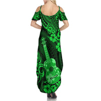 Hawaii Ukulele Family Matching Summer Maxi Dress and Hawaiian Shirt Polynesian Pattern Green Version LT01 - Polynesian Pride