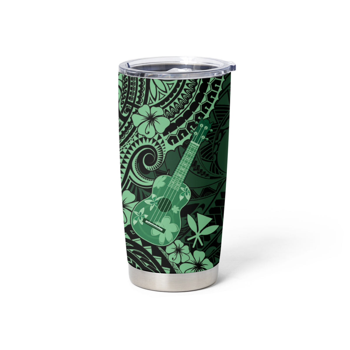 Hawaii Ukulele Tumbler Cup Polynesian Pattern Green Version