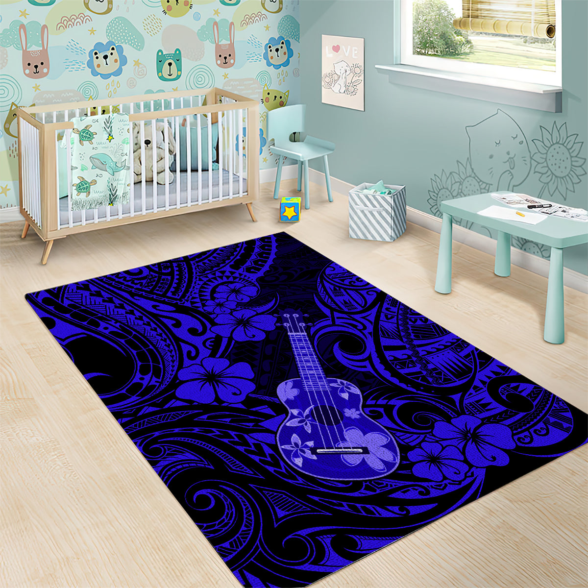 Hawaii Ukulele Area Rug Polynesian Pattern Navy Blue Version LT01 - Polynesian Pride