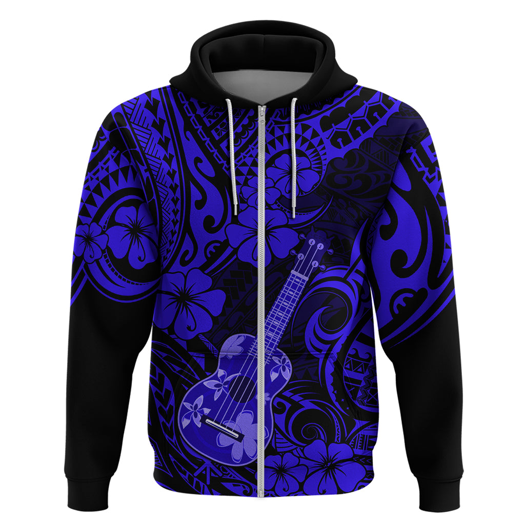 Hawaii Ukulele Hoodie Polynesian Pattern Navy Blue Version LT01 Zip Hoodie Blue - Polynesian Pride