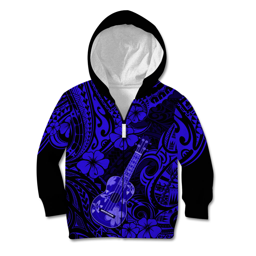 Hawaii Ukulele Kid Hoodie Polynesian Pattern Navy Blue Version LT01 - Polynesian Pride