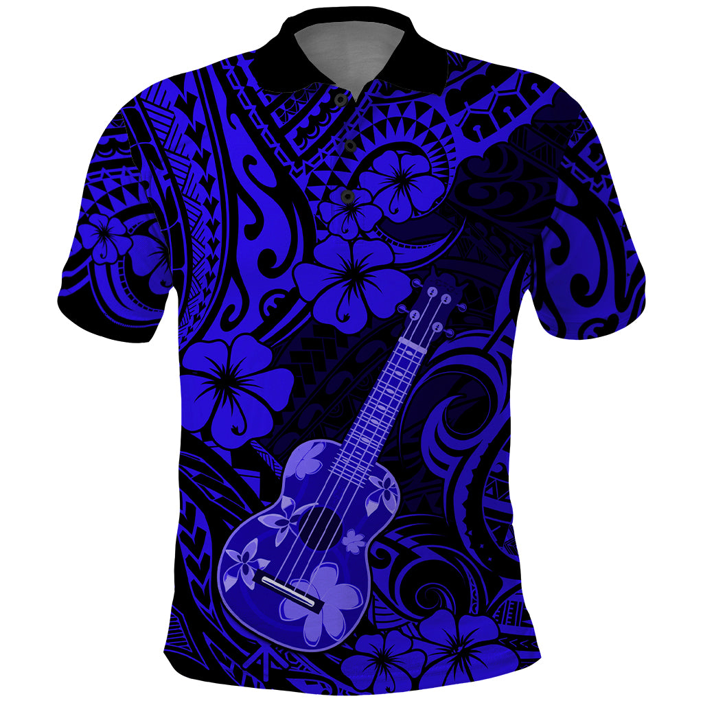 Hawaii Ukulele Polo Shirt Polynesian Pattern Navy Blue Version LT01 Blue - Polynesian Pride