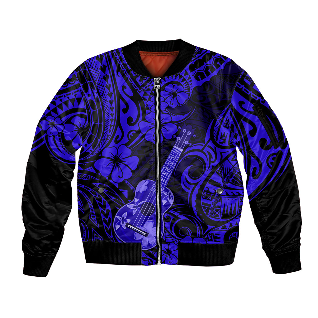Hawaii Ukulele Sleeve Zip Bomber Jacket Polynesian Pattern Navy Blue Version LT01 Unisex Blue - Polynesian Pride