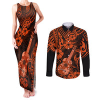 Hawaii Ukulele Couples Matching Tank Maxi Dress and Long Sleeve Button Shirts Polynesian Pattern Orange Version LT01 Orange - Polynesian Pride