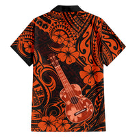 Hawaii Ukulele Family Matching Off Shoulder Short Dress and Hawaiian Shirt Polynesian Pattern Orange Version LT01 - Polynesian Pride