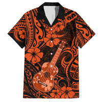 Hawaii Ukulele Family Matching Tank Maxi Dress and Hawaiian Shirt Polynesian Pattern Orange Version LT01 Dad's Shirt - Short Sleeve Orange - Polynesian Pride
