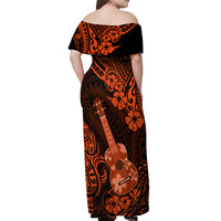 Hawaii Ukulele Off Shoulder Maxi Dress Polynesian Pattern Orange Version LT01 - Polynesian Pride