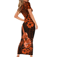 Hawaii Ukulele Short Sleeve Bodycon Dress Polynesian Pattern Orange Version LT01 - Polynesian Pride