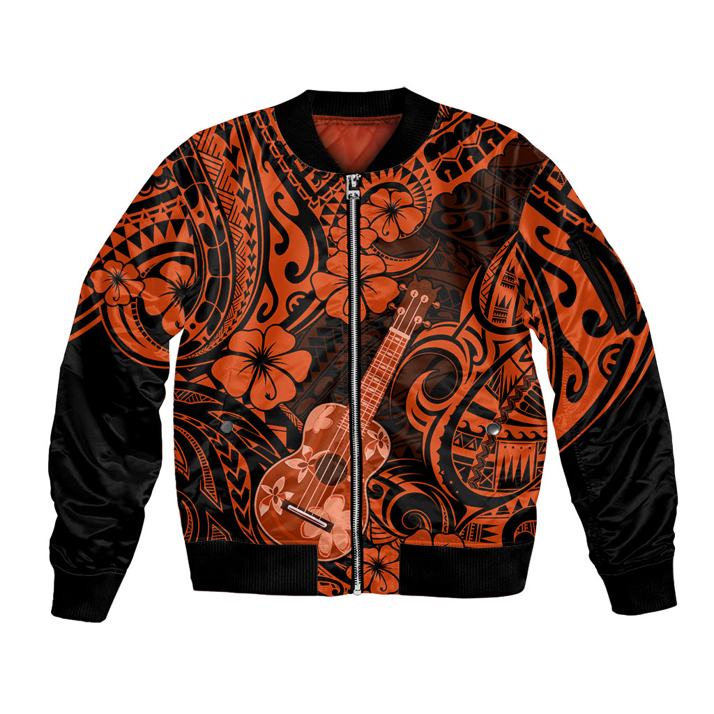 Hawaii Ukulele Sleeve Zip Bomber Jacket Polynesian Pattern Orange Version LT01 Unisex Orange - Polynesian Pride