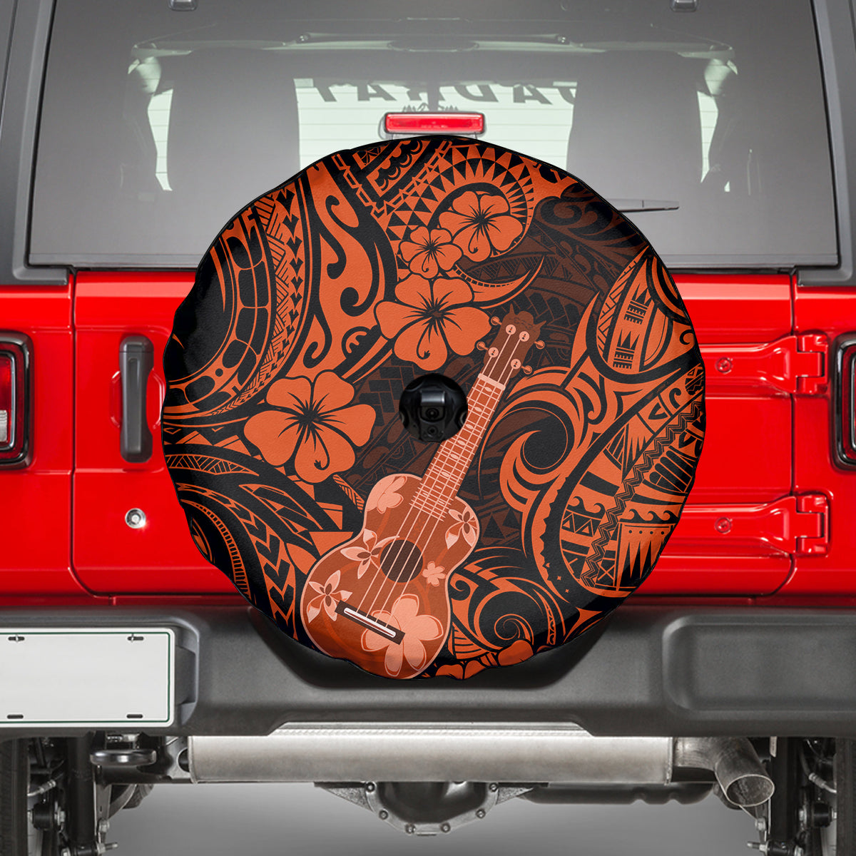 Hawaii Ukulele Spare Tire Cover Polynesian Pattern Orange Version LT01 - Polynesian Pride