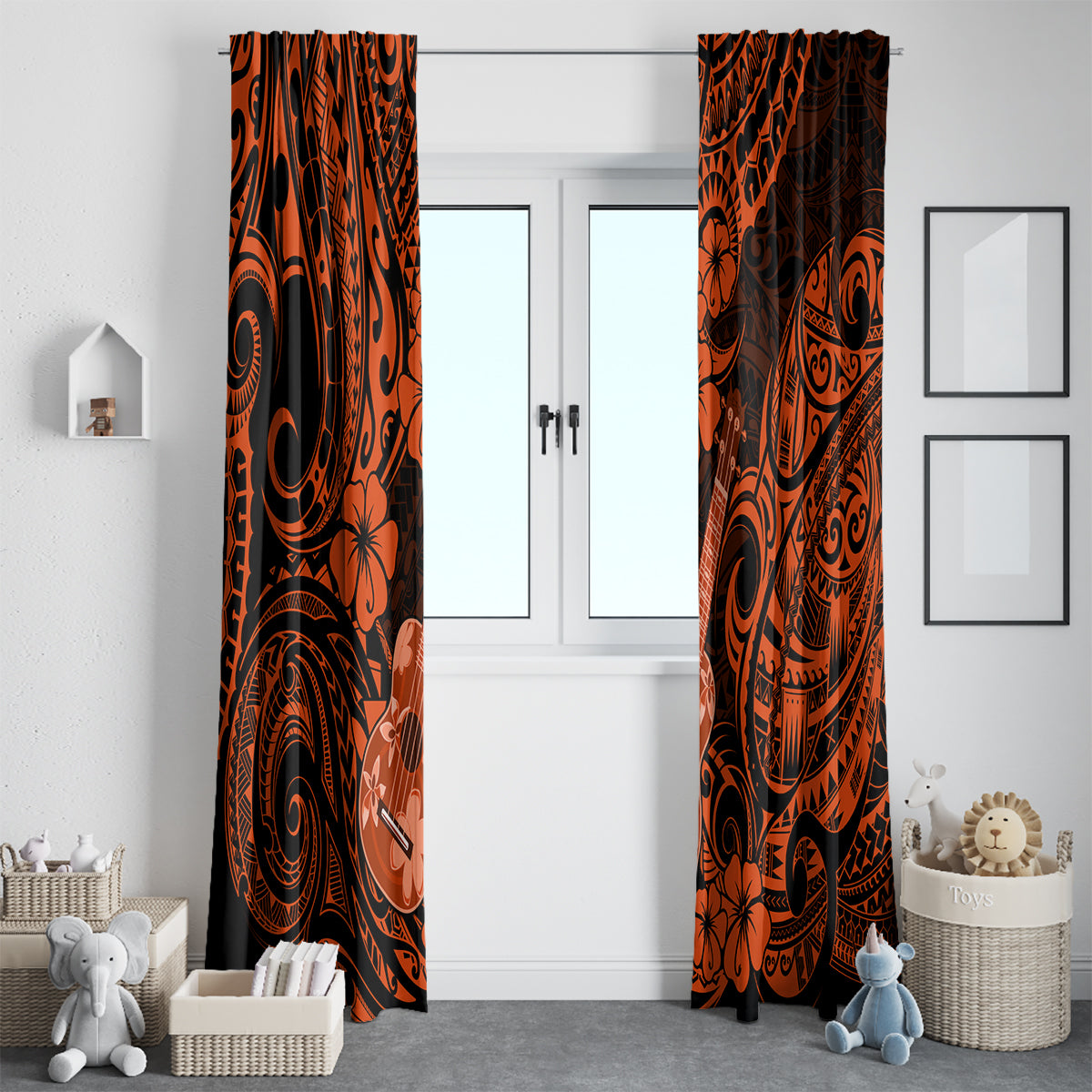 Hawaii Ukulele Window Curtain Polynesian Pattern Orange Version LT01 - Polynesian Pride