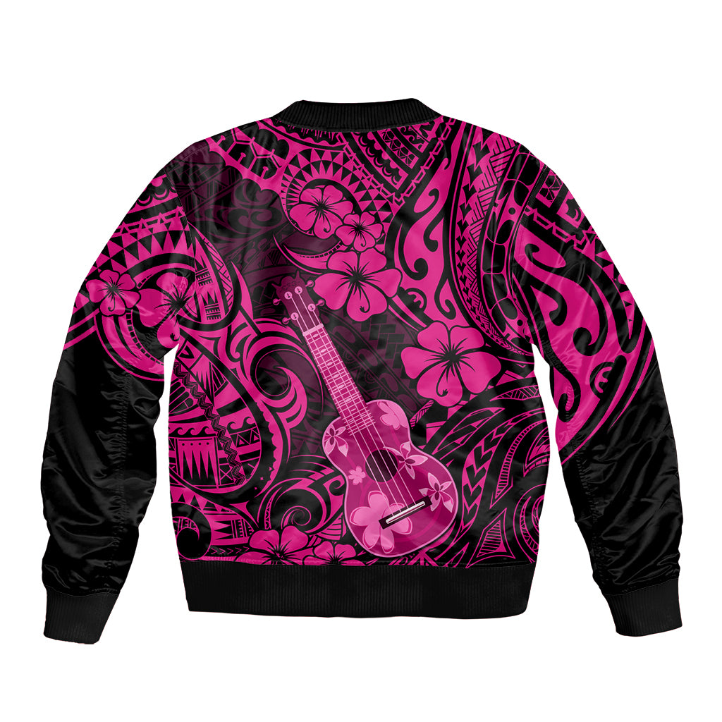 Hawaii Ukulele Bomber Jacket Polynesian Pattern Pink Version LT01 - Polynesian Pride