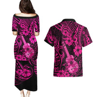 Hawaii Ukulele Couples Matching Puletasi Dress and Hawaiian Shirt Polynesian Pattern Pink Version LT01 - Polynesian Pride
