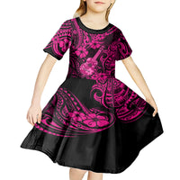 Hawaii Ukulele Kid Short Sleeve Dress Polynesian Pattern Pink Version LT01 - Polynesian Pride