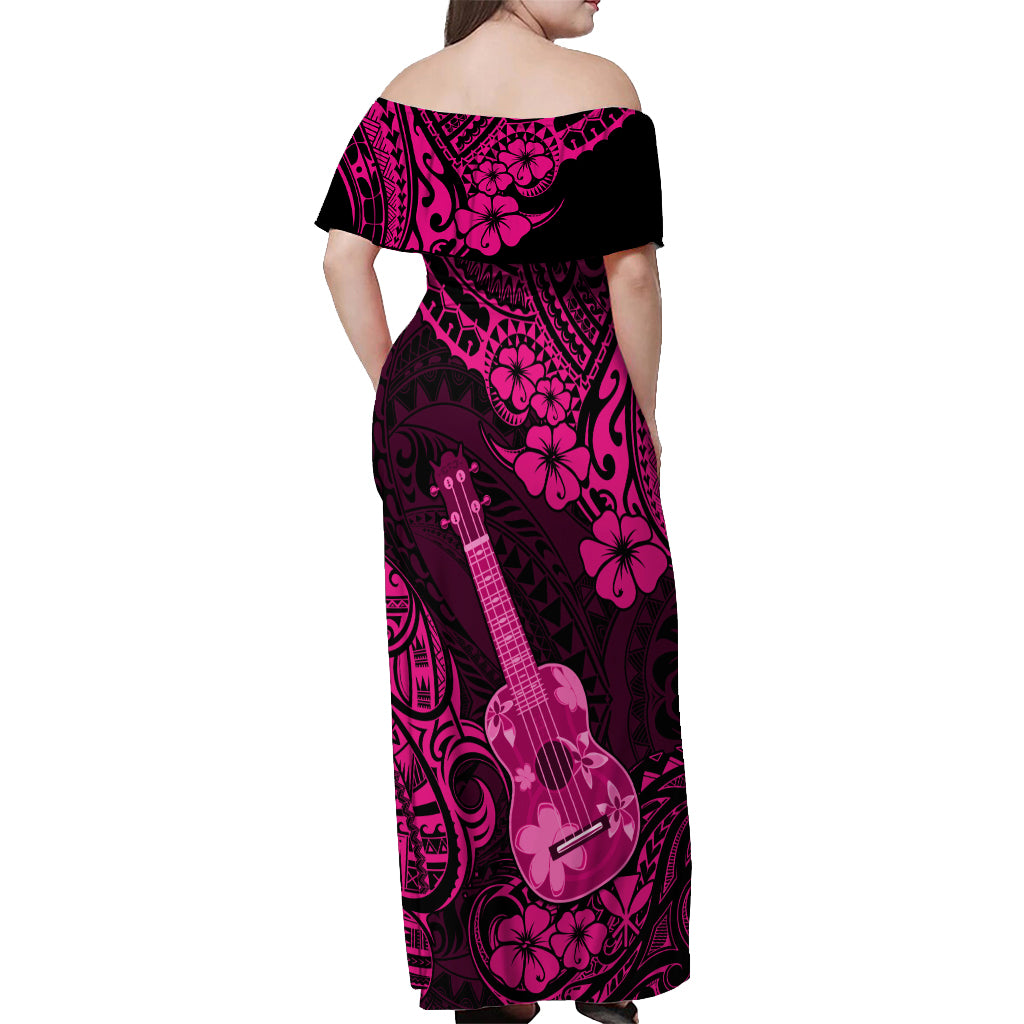 Hawaii Ukulele Off Shoulder Maxi Dress Polynesian Pattern Pink Version LT01 - Polynesian Pride