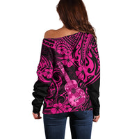 Hawaii Ukulele Off Shoulder Sweater Polynesian Pattern Pink Version LT01 - Polynesian Pride