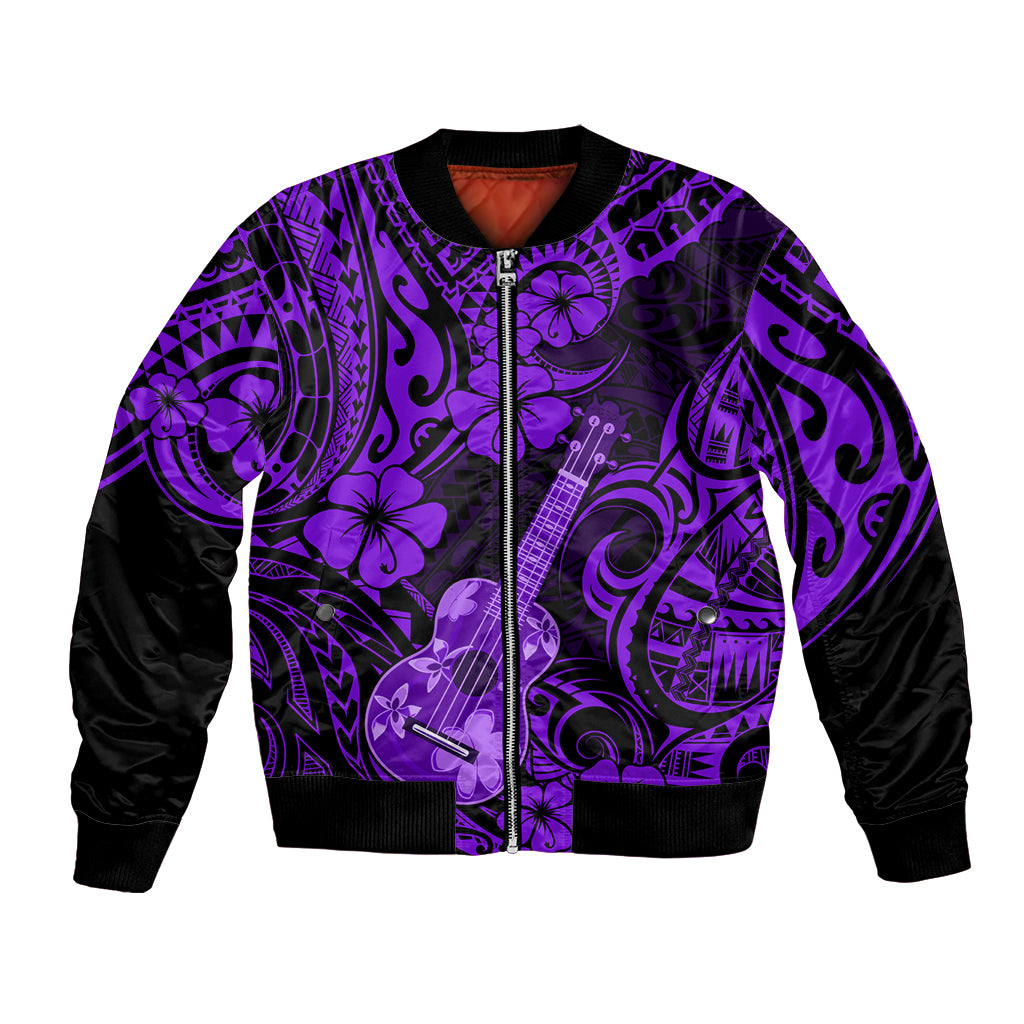 Hawaii Ukulele Bomber Jacket Polynesian Pattern Purple Version LT01 Unisex Purple - Polynesian Pride