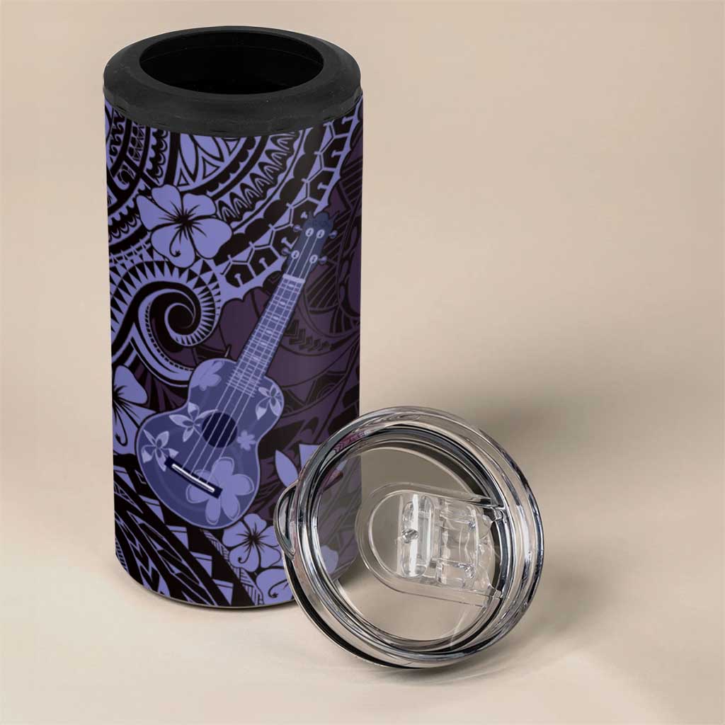 Hawaii Ukulele 4 in 1 Can Cooler Tumbler Polynesian Pattern Purple Version